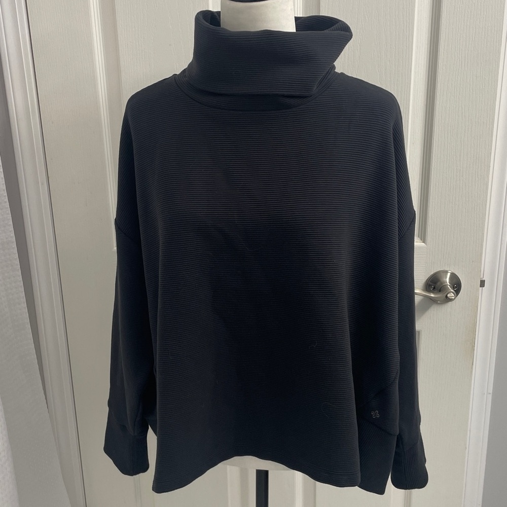 Shambhala Black Funnel Neck Relaxed Fit Active Wear Top Sz L